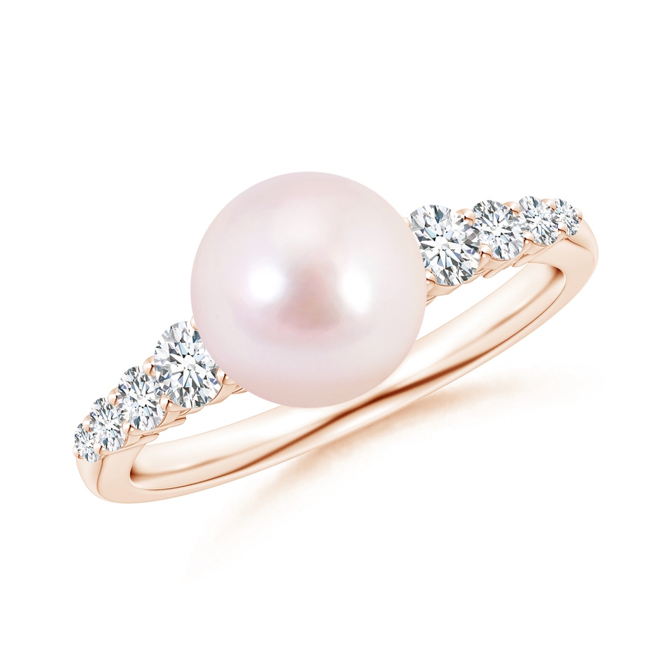 8mm AAAA Japanese Akoya Pearl Ring with Graduated Diamonds in Rose Gold 