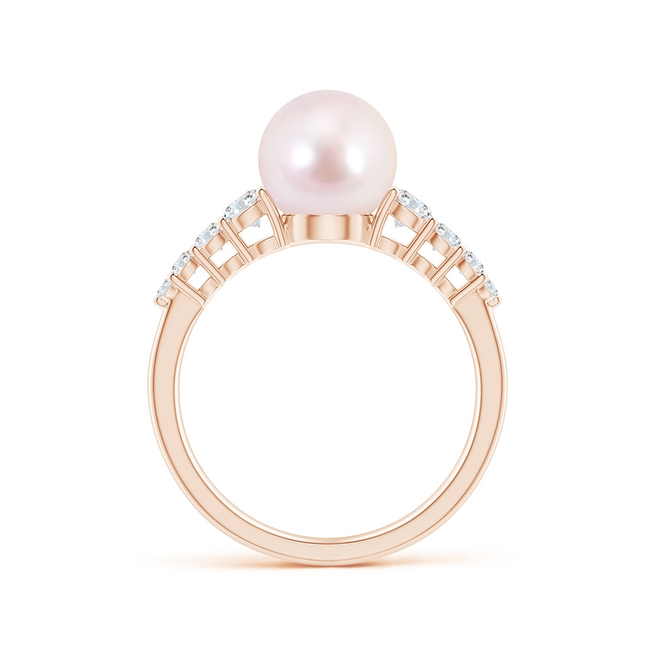 8mm AAAA Japanese Akoya Pearl Ring with Graduated Diamonds in Rose Gold side 1