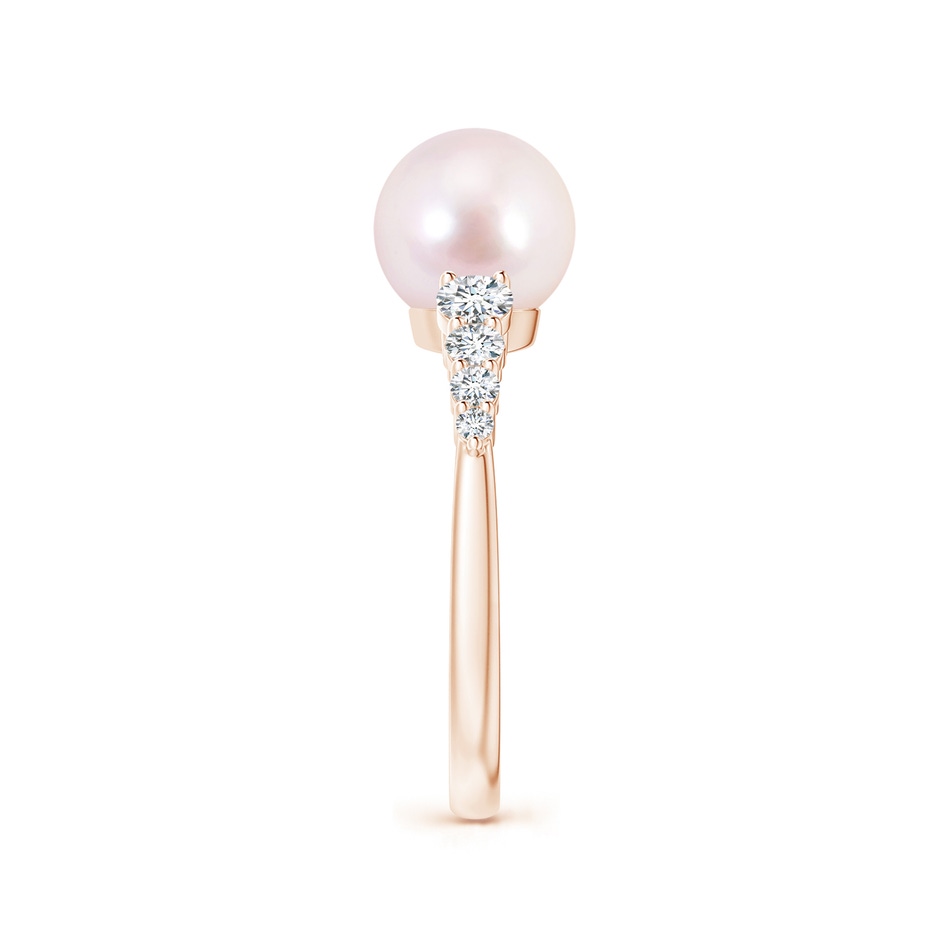 8mm AAAA Japanese Akoya Pearl Ring with Graduated Diamonds in Rose Gold side 2