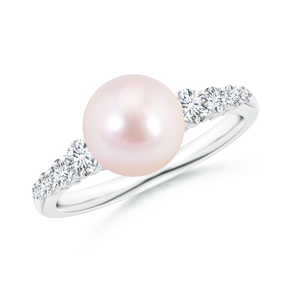 8mm AAAA Japanese Akoya Pearl Ring with Graduated Diamonds in White Gold 