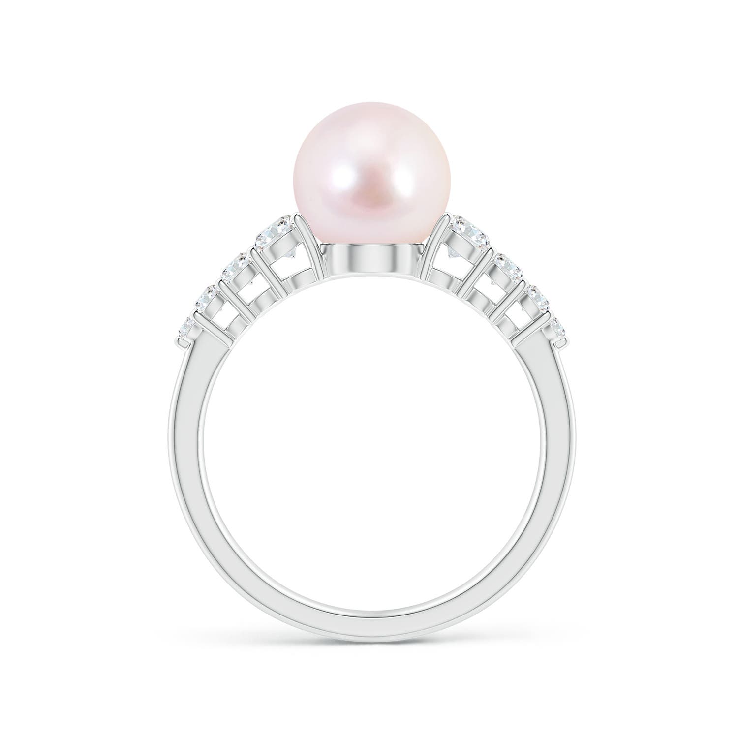 8mm AAAA Japanese Akoya Pearl Ring with Graduated Diamonds in White Gold