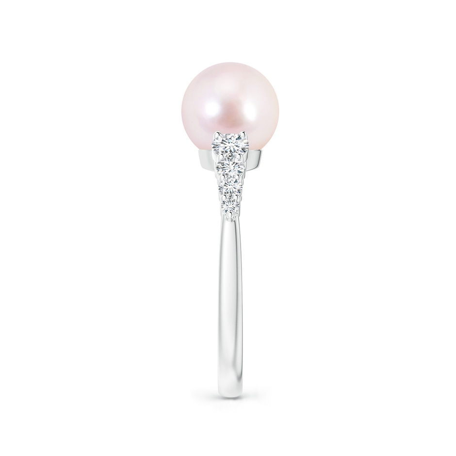 8mm AAAA Japanese Akoya Pearl Ring with Graduated Diamonds in White Gold side 2