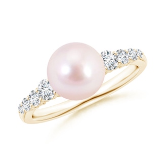 8mm AAAA Japanese Akoya Pearl Ring with Graduated Diamonds in Yellow Gold