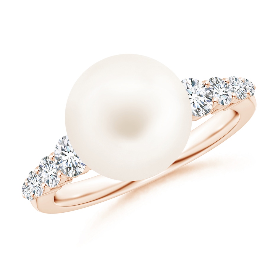 10mm AA Freshwater Pearl Ring with Graduated Diamonds in Rose Gold 