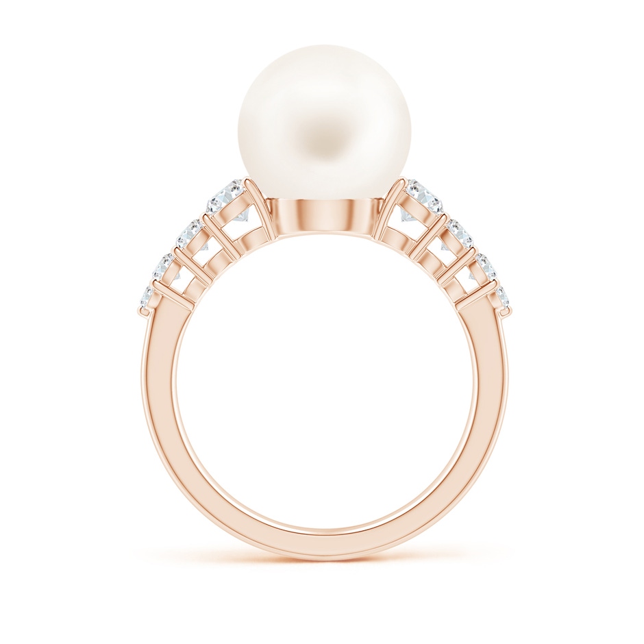10mm AA Freshwater Pearl Ring with Graduated Diamonds in Rose Gold side 1