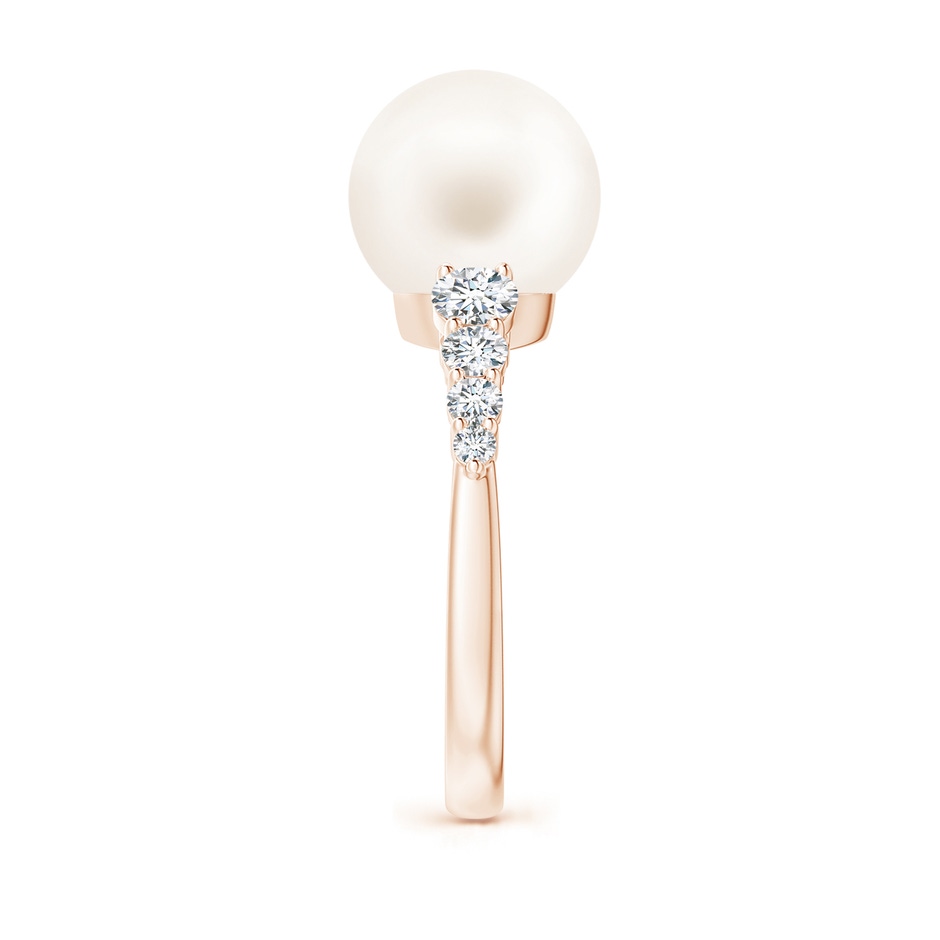 10mm AA Freshwater Pearl Ring with Graduated Diamonds in Rose Gold side 2