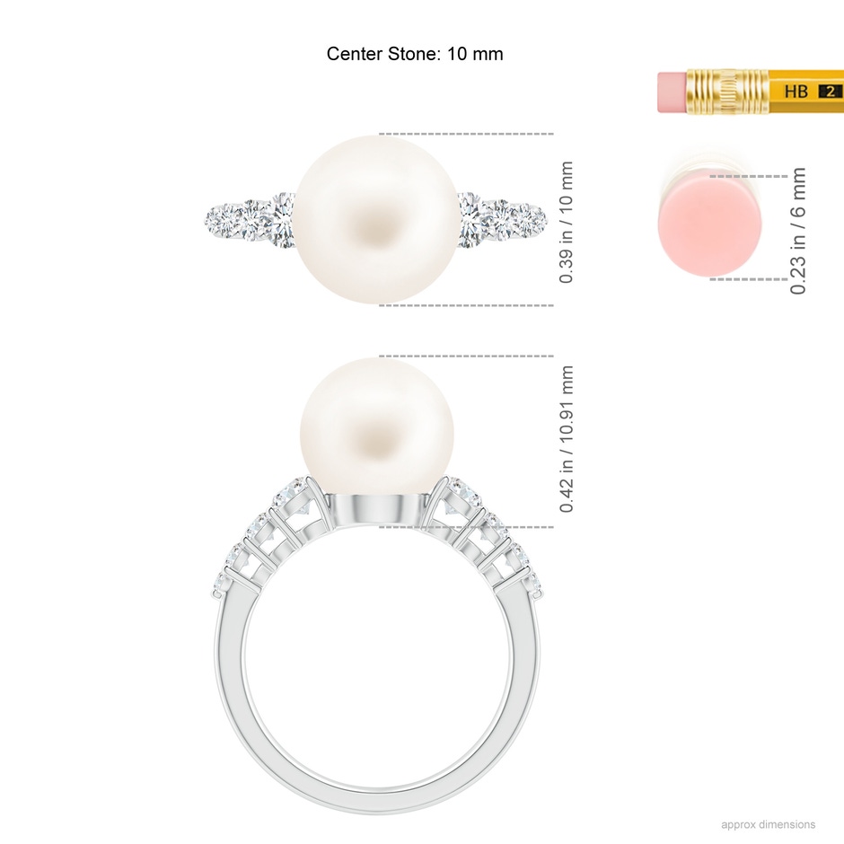 10mm AA Freshwater Pearl Ring with Graduated Diamonds in White Gold ruler