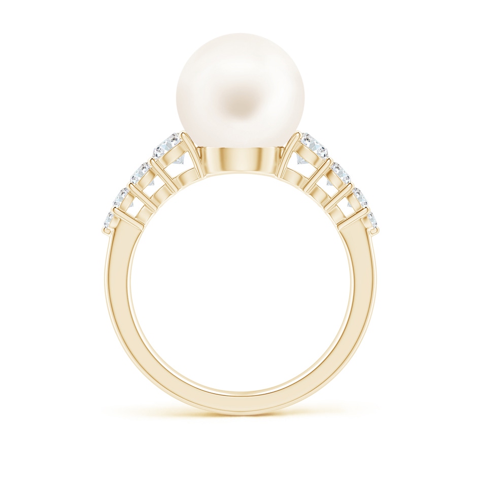 10mm AA Freshwater Pearl Ring with Graduated Diamonds in Yellow Gold side 1