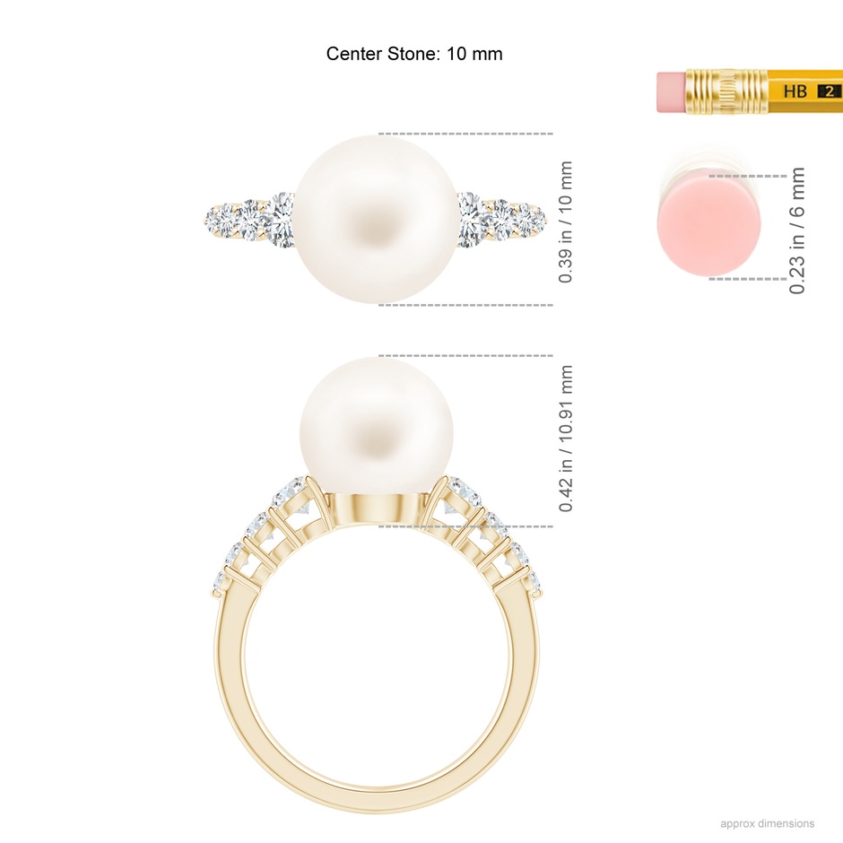 10mm AA Freshwater Pearl Ring with Graduated Diamonds in Yellow Gold ruler