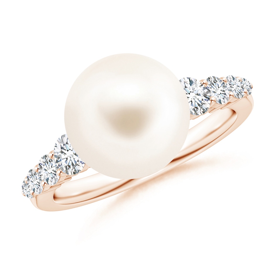 10mm AAA Freshwater Pearl Ring with Graduated Diamonds in Rose Gold 