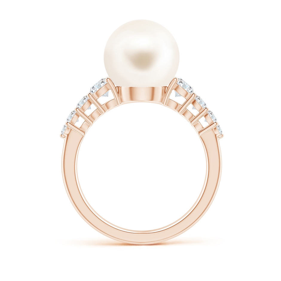 10mm AAA Freshwater Pearl Ring with Graduated Diamonds in Rose Gold side 1
