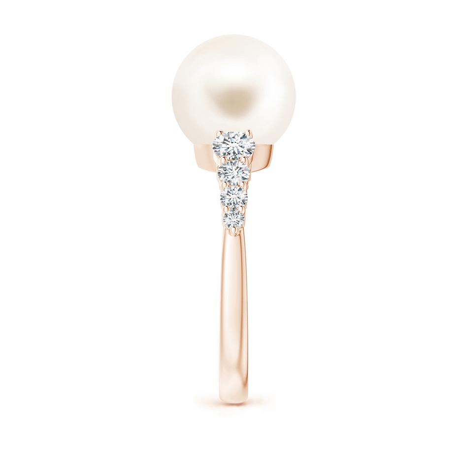 10mm AAA Freshwater Pearl Ring with Graduated Diamonds in Rose Gold side 2