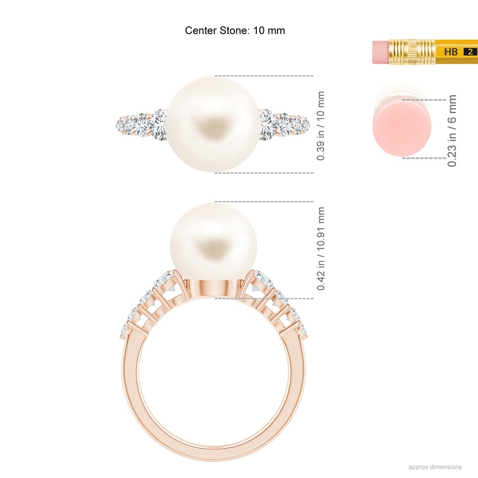 10mm AAA Freshwater Pearl Ring with Graduated Diamonds in Rose Gold ruler