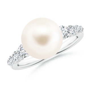 10mm AAA Freshwater Pearl Ring with Graduated Diamonds in White Gold