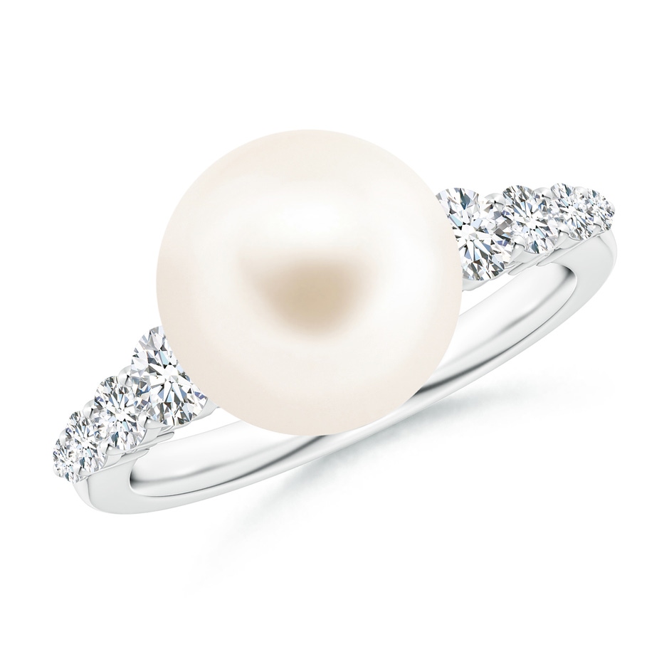 10mm AAA Freshwater Pearl Ring with Graduated Diamonds in White Gold 