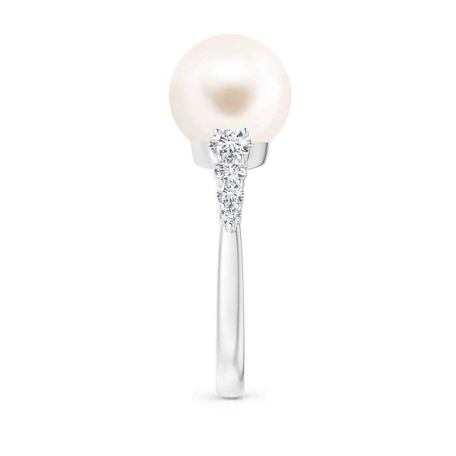 10mm AAA Freshwater Pearl Ring with Graduated Diamonds in White Gold side 2