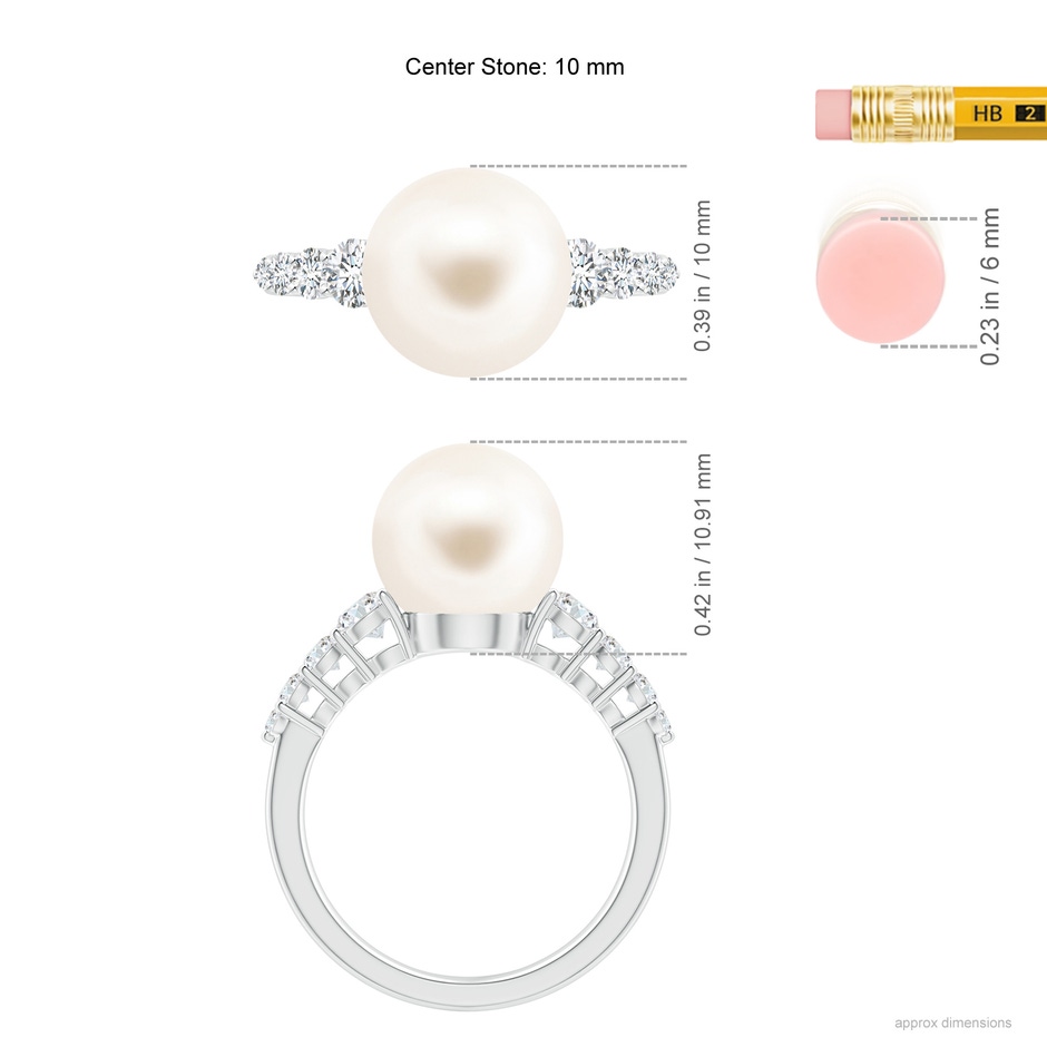 10mm AAA Freshwater Pearl Ring with Graduated Diamonds in White Gold ruler