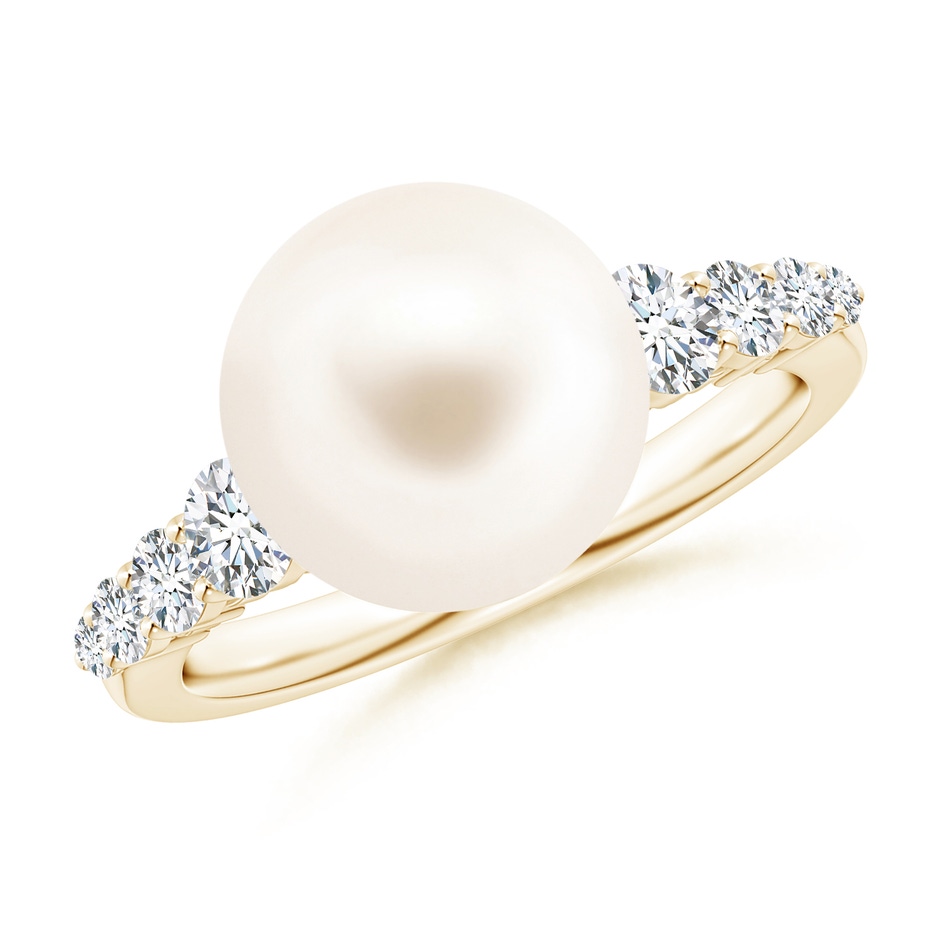10mm AAA Freshwater Pearl Ring with Graduated Diamonds in Yellow Gold 