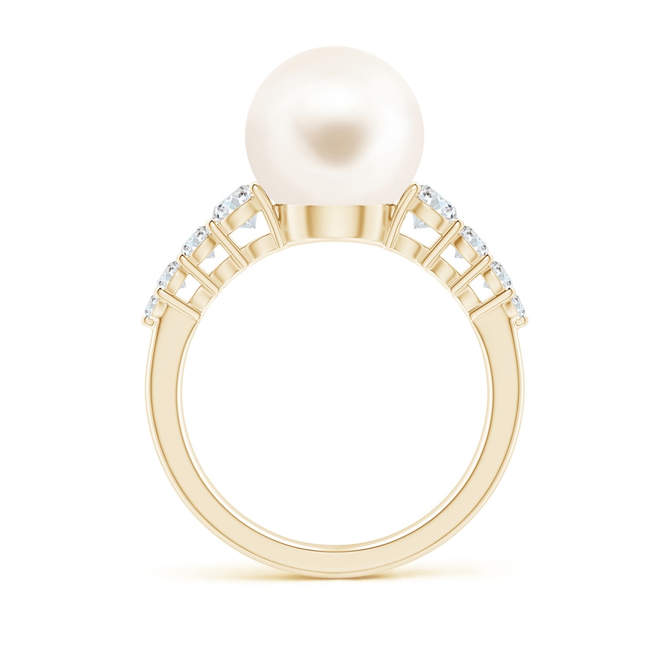 10mm AAA Freshwater Pearl Ring with Graduated Diamonds in Yellow Gold side 1