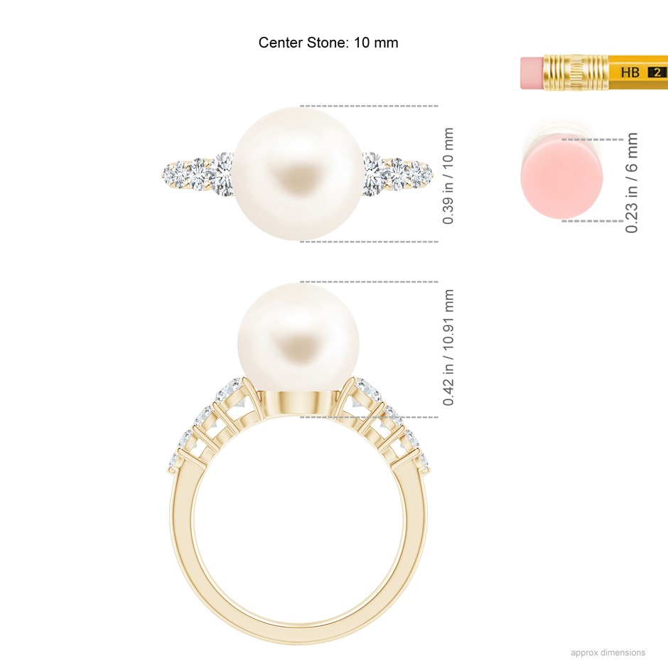 10mm AAA Freshwater Pearl Ring with Graduated Diamonds in Yellow Gold ruler