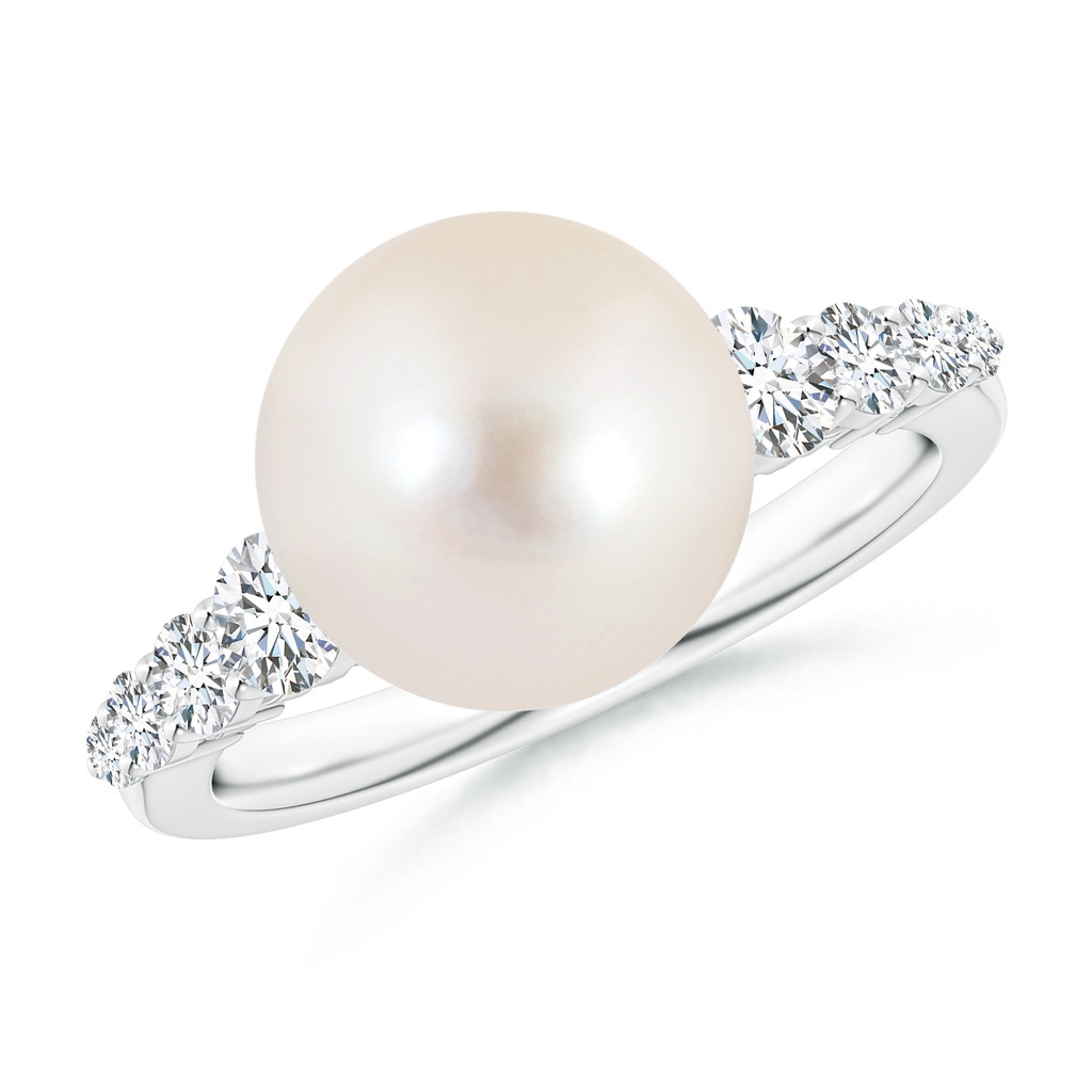 10mm AAAA Freshwater Pearl Ring with Graduated Diamonds in P950 Platinum