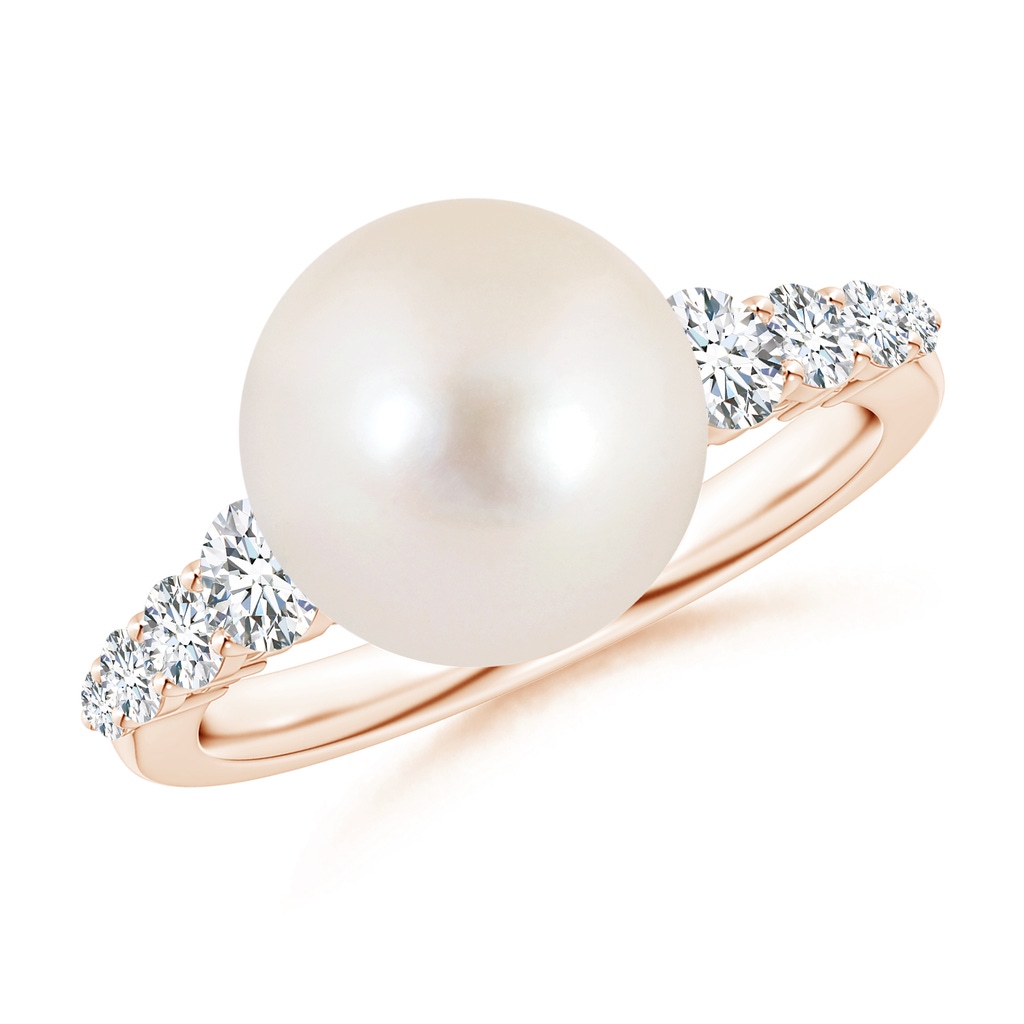 10mm AAAA Freshwater Pearl Ring with Graduated Diamonds in Rose Gold