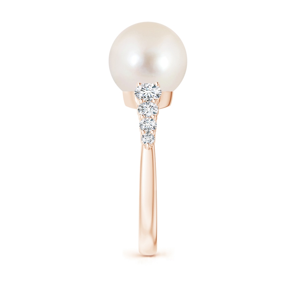 10mm AAAA Freshwater Pearl Ring with Graduated Diamonds in Rose Gold side 2