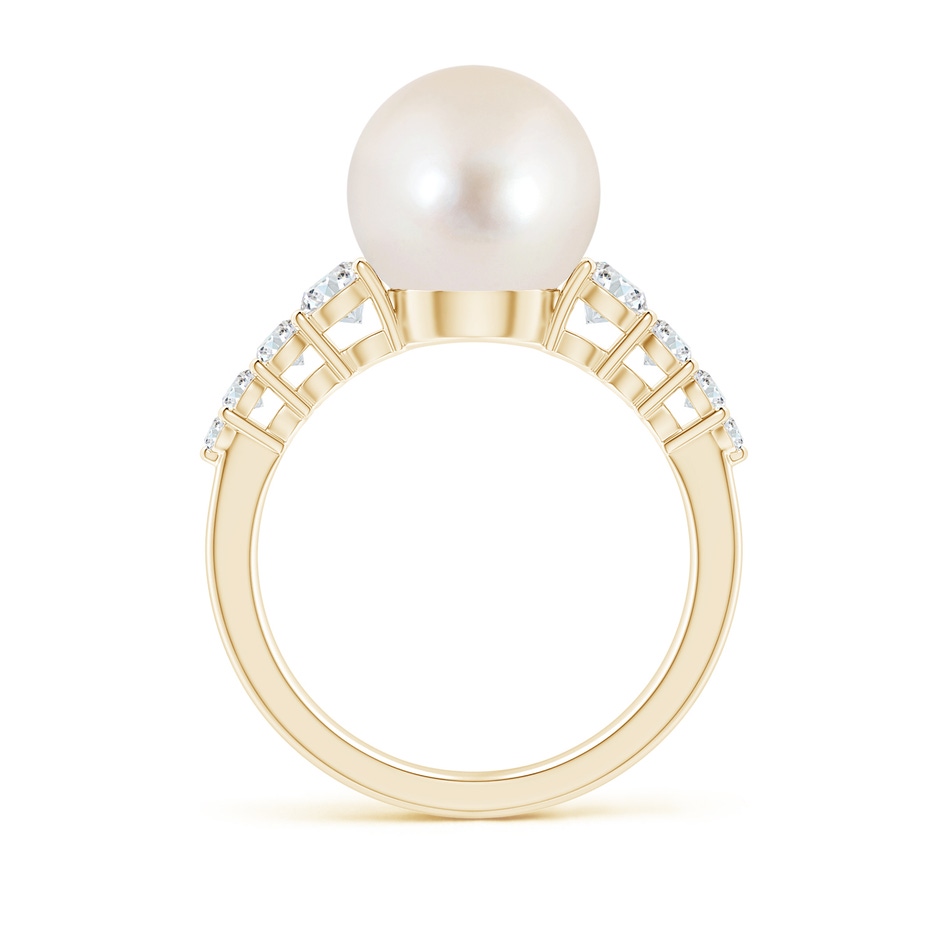 10mm AAAA Freshwater Pearl Ring with Graduated Diamonds in Yellow Gold side 1