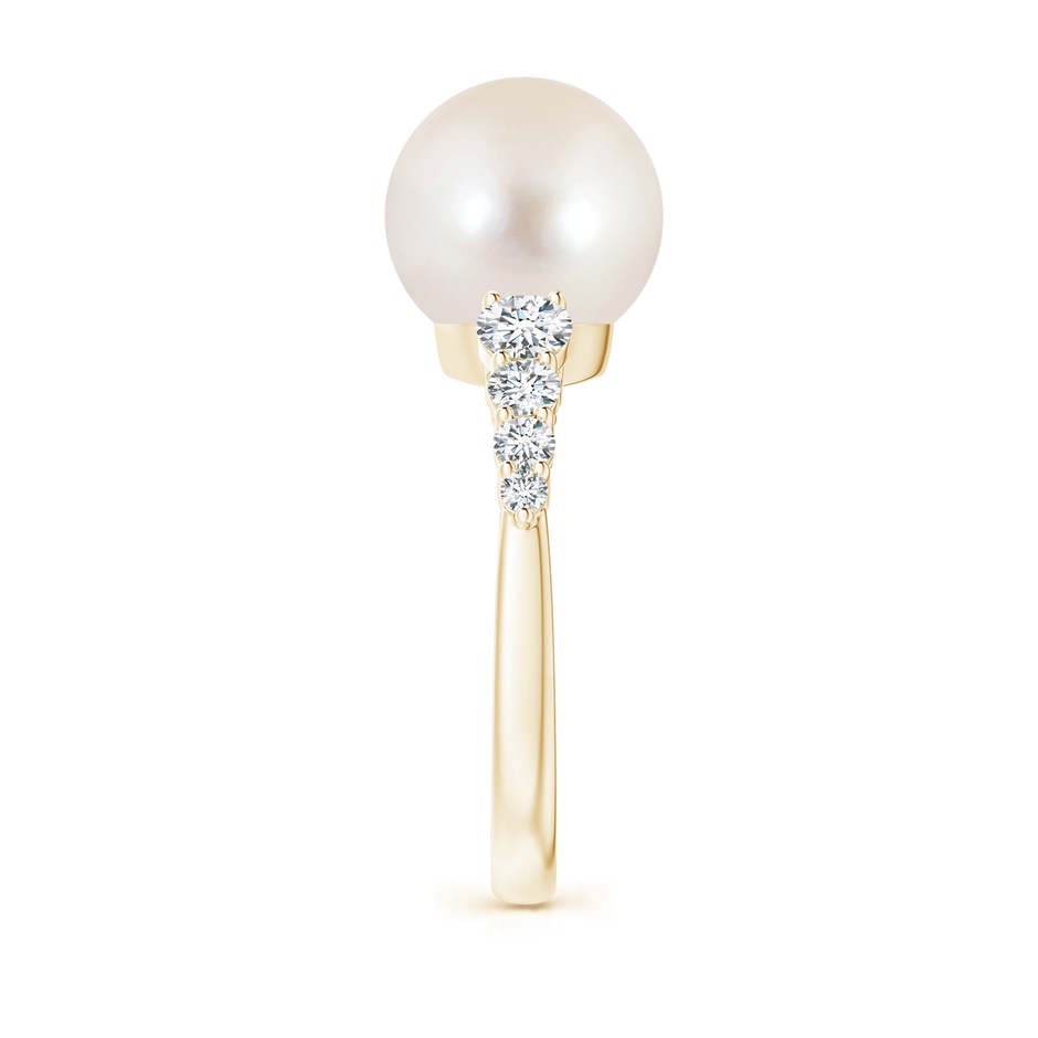 10mm AAAA Freshwater Pearl Ring with Graduated Diamonds in Yellow Gold side 2