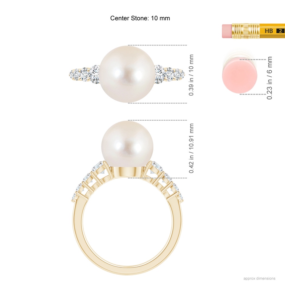 10mm AAAA Freshwater Pearl Ring with Graduated Diamonds in Yellow Gold ruler
