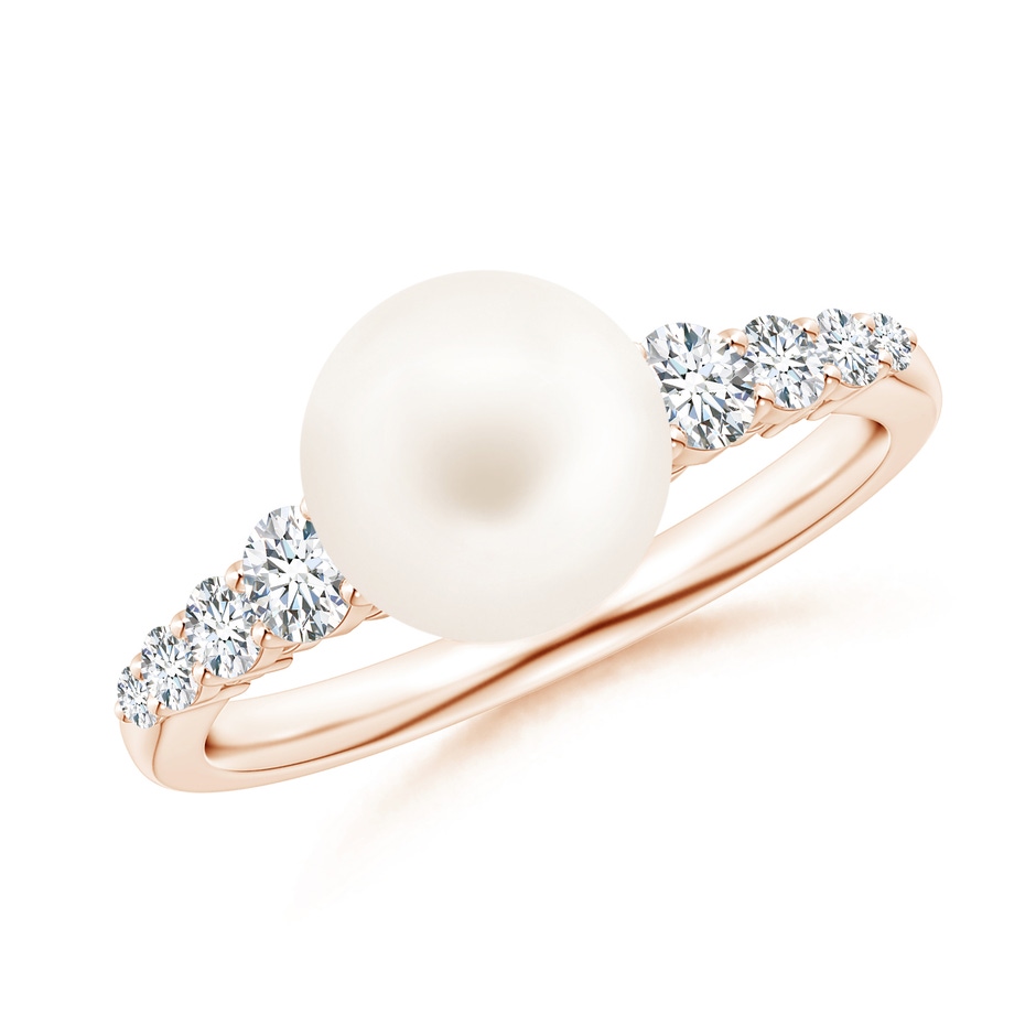 8mm AA Freshwater Pearl Ring with Graduated Diamonds in Rose Gold 
