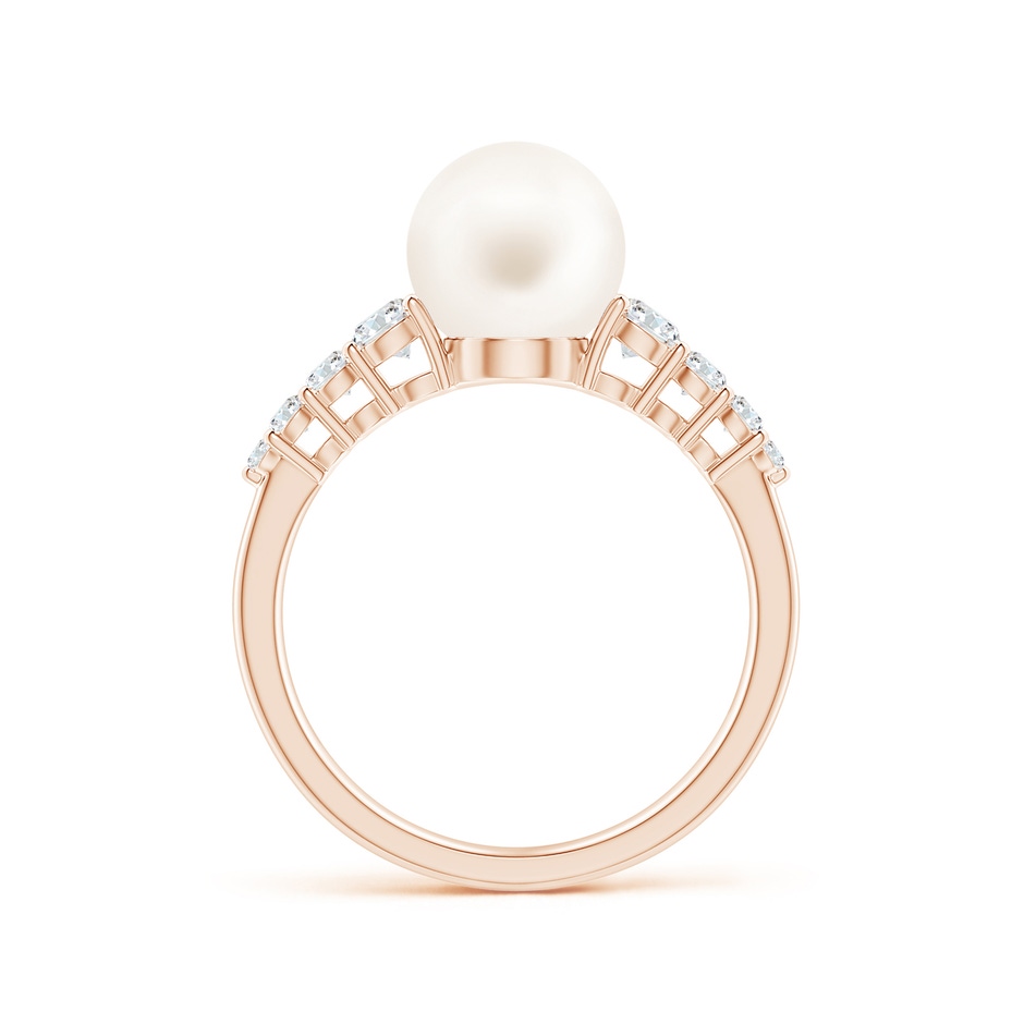 8mm AA Freshwater Pearl Ring with Graduated Diamonds in Rose Gold side 1