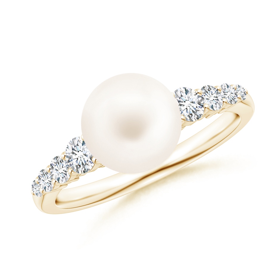 8mm AA Freshwater Pearl Ring with Graduated Diamonds in Yellow Gold 