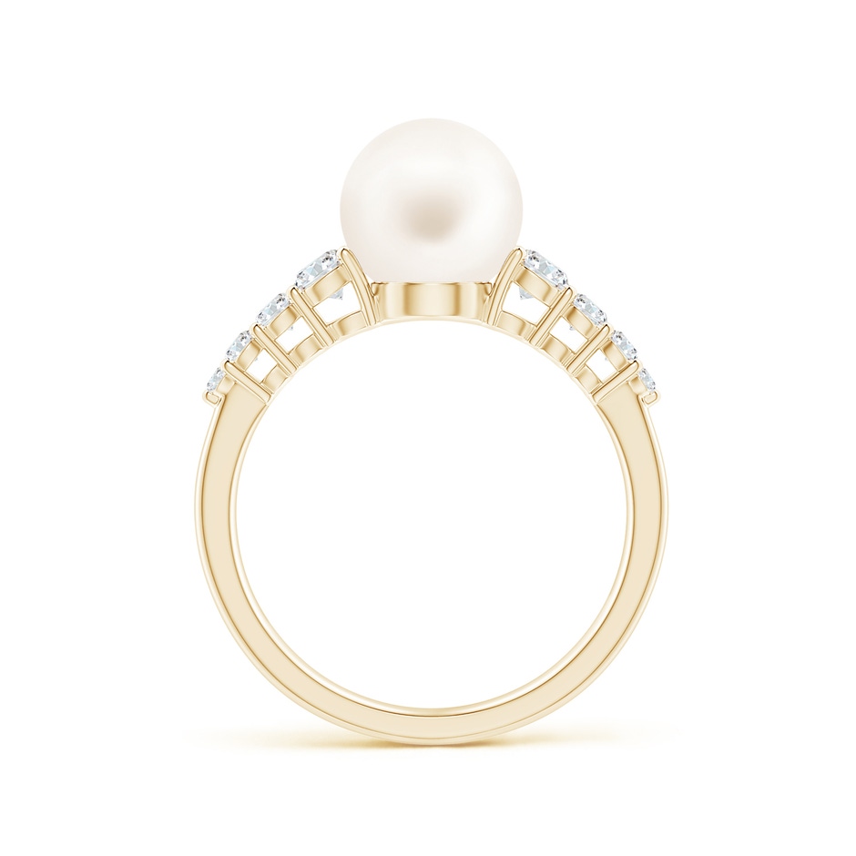 8mm AA Freshwater Pearl Ring with Graduated Diamonds in Yellow Gold side 1
