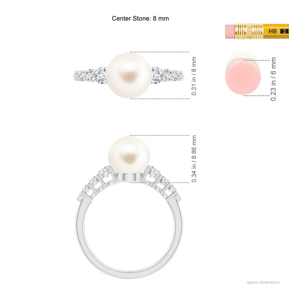 8mm AAA Freshwater Pearl Ring with Graduated Diamonds in P950 Platinum ruler