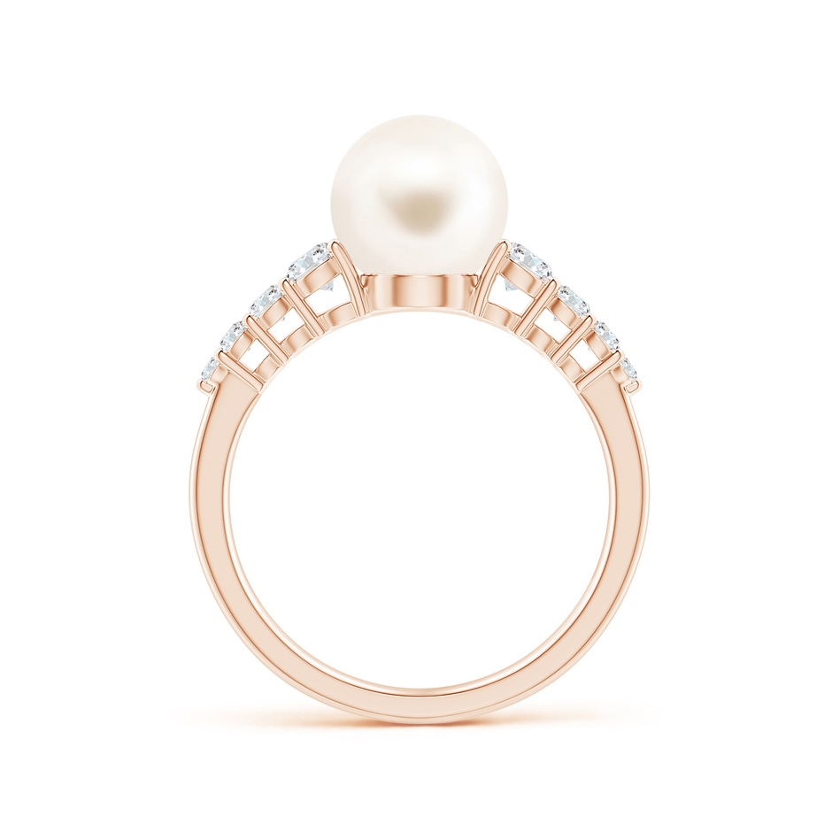 8mm AAA Freshwater Pearl Ring with Graduated Diamonds in Rose Gold side 1