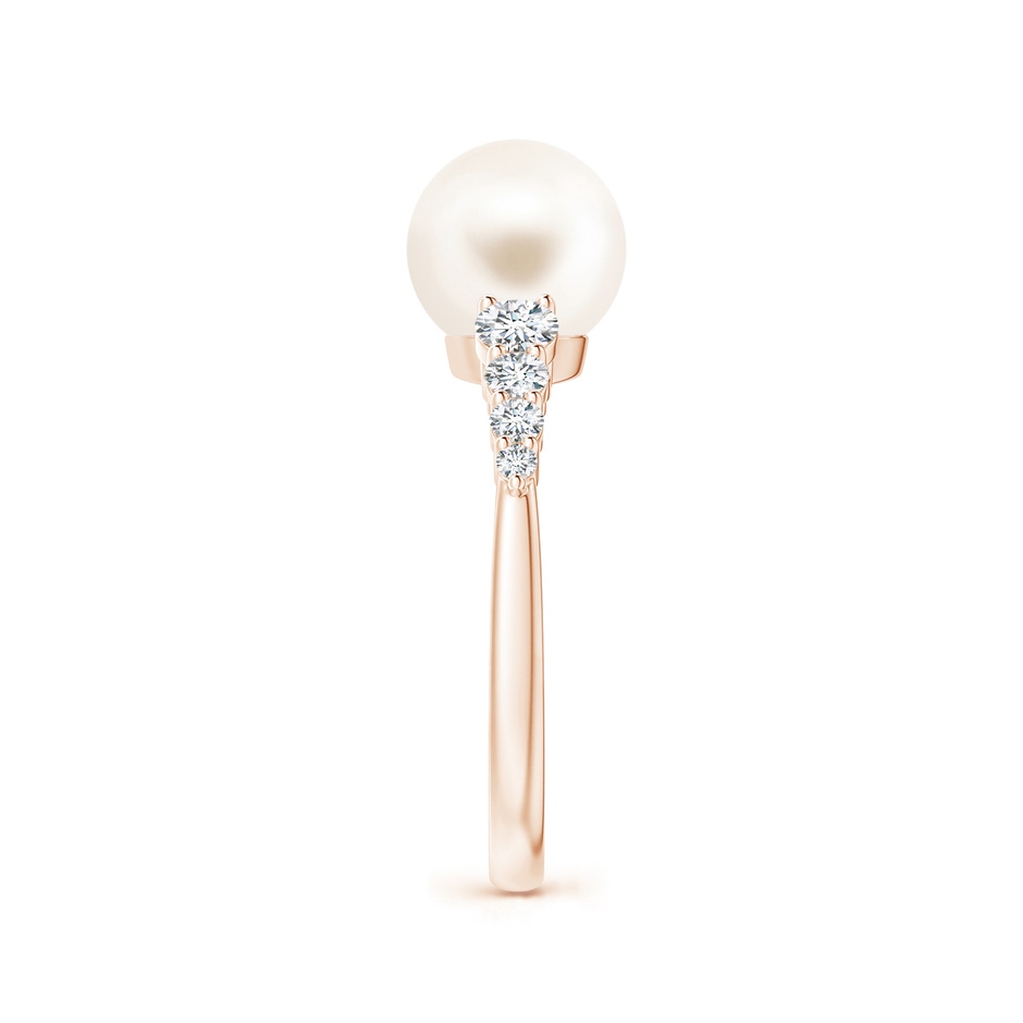 8mm AAA Freshwater Pearl Ring with Graduated Diamonds in Rose Gold side 2