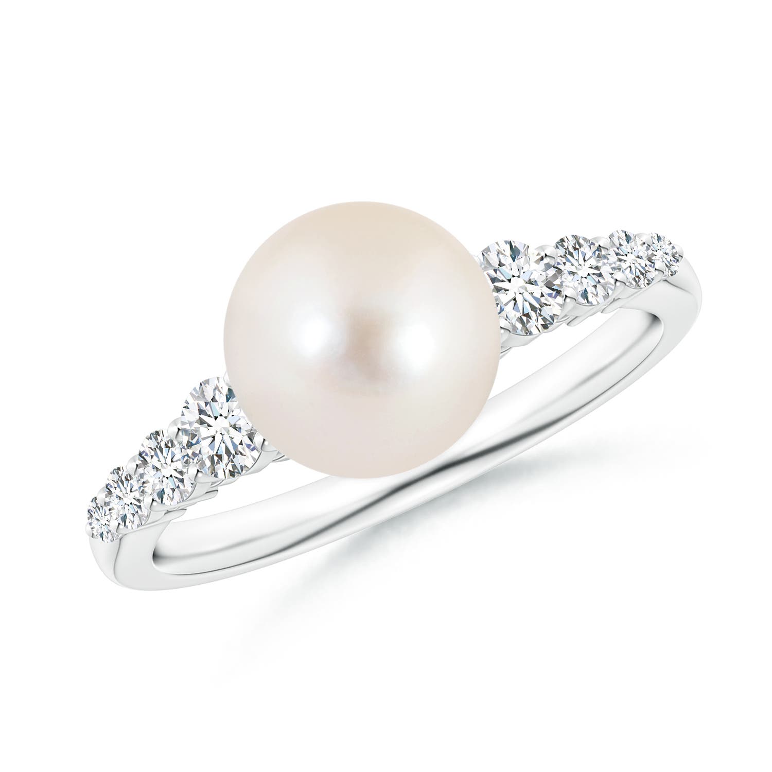 8mm AAAA Freshwater Pearl Ring with Graduated Diamonds in P950 Platinum