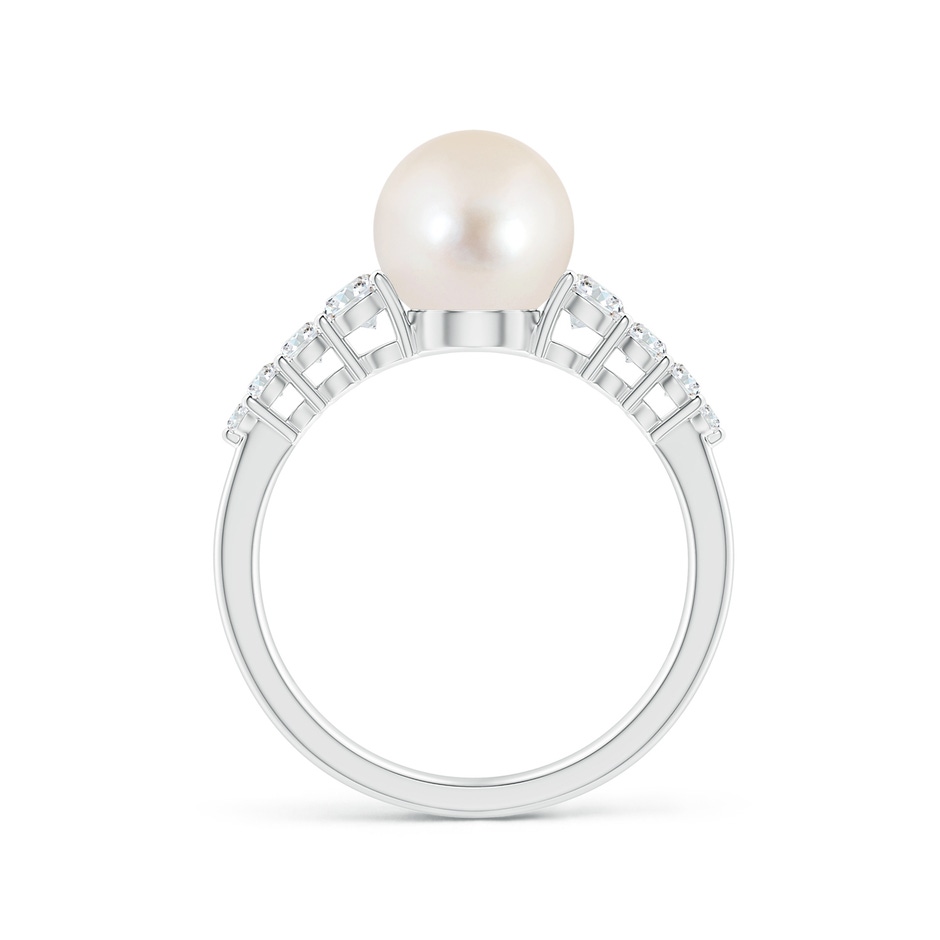 8mm AAAA Freshwater Pearl Ring with Graduated Diamonds in White Gold side 1