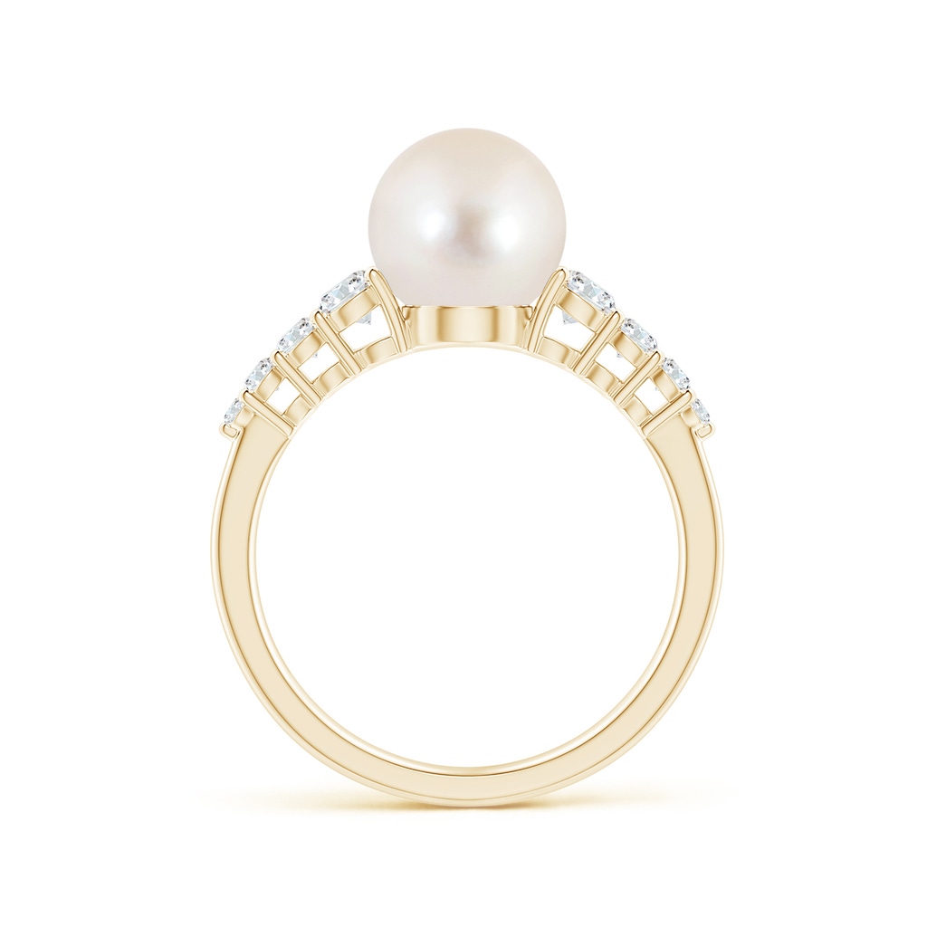 8mm AAAA Freshwater Pearl Ring with Graduated Diamonds in Yellow Gold Side 1