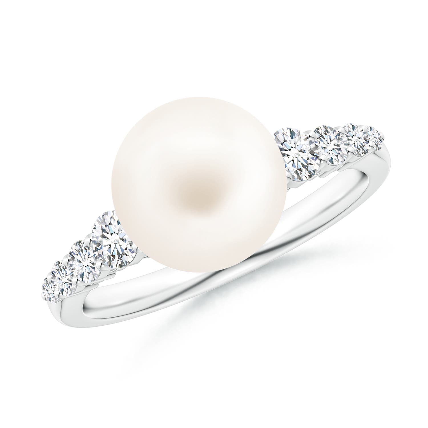 9mm AA Freshwater Pearl Ring with Graduated Diamonds in P950 Platinum