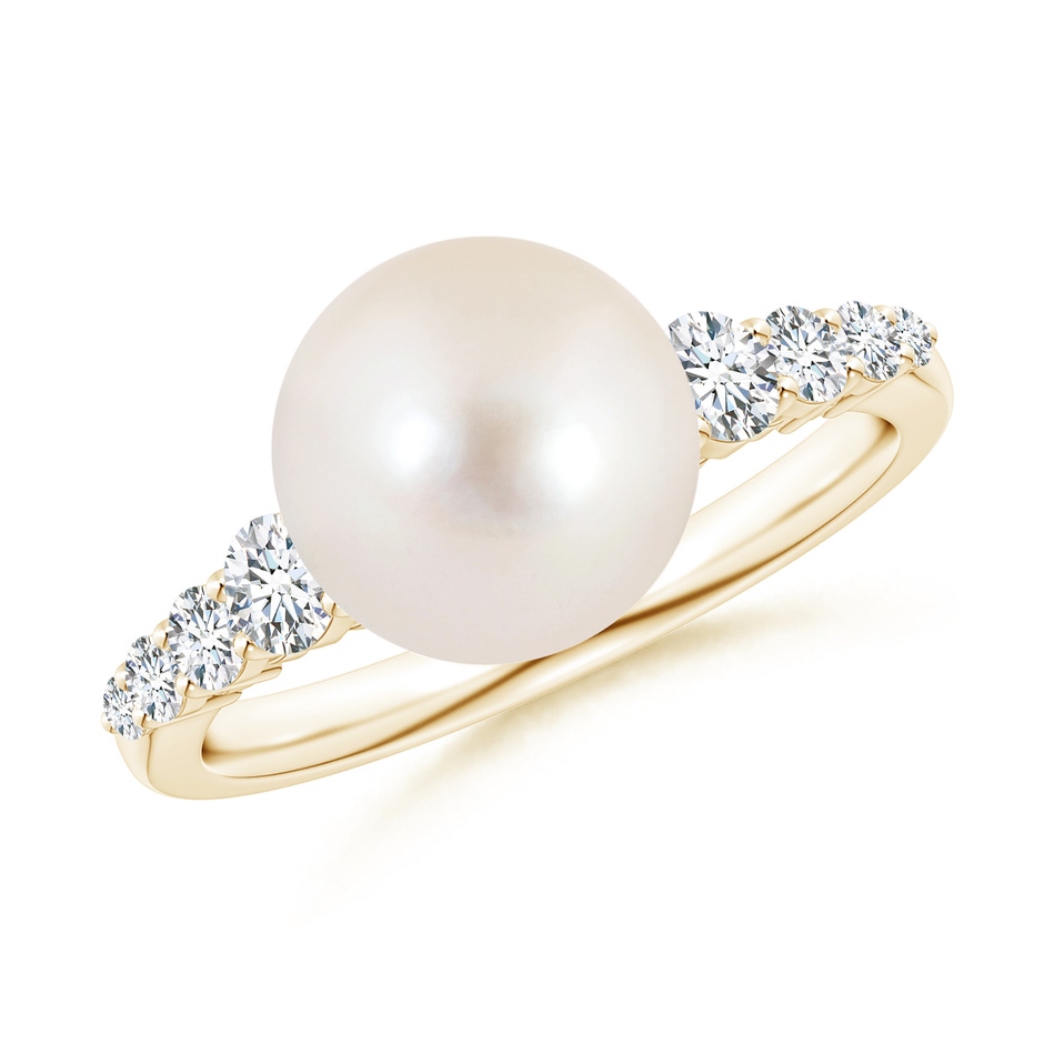 9mm AAAA Freshwater Pearl Ring with Graduated Diamonds in Yellow Gold 