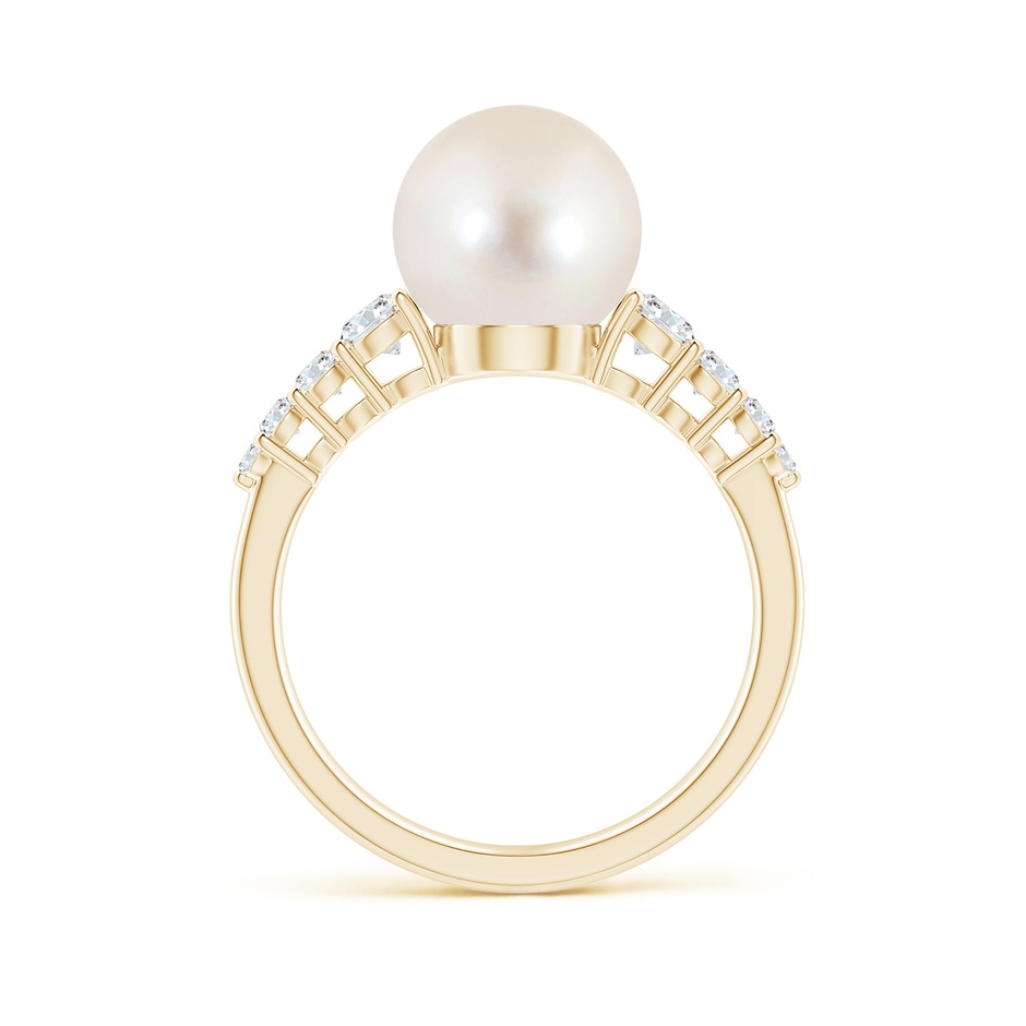 9mm AAAA Freshwater Pearl Ring with Graduated Diamonds in Yellow Gold side 1