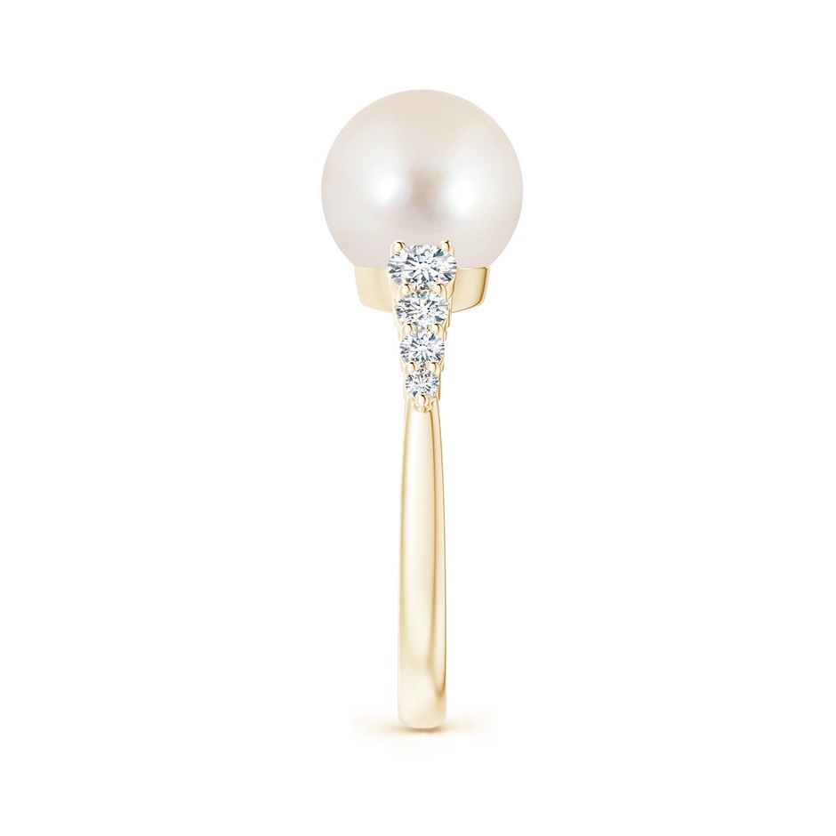 9mm AAAA Freshwater Pearl Ring with Graduated Diamonds in Yellow Gold side 2