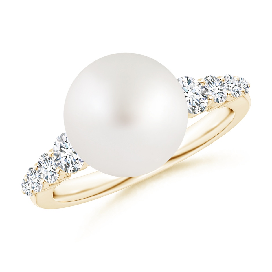 10mm AA South Sea Pearl Ring with Graduated Diamonds in Yellow Gold 