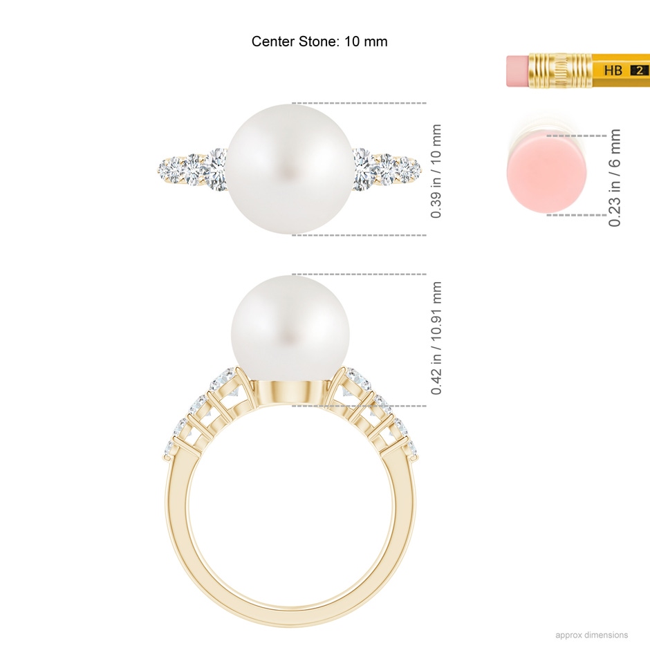 10mm AA South Sea Pearl Ring with Graduated Diamonds in Yellow Gold ruler
