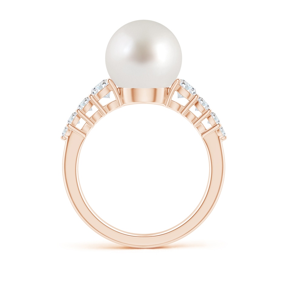 10mm AAA South Sea Pearl Ring with Graduated Diamonds in Rose Gold side 1