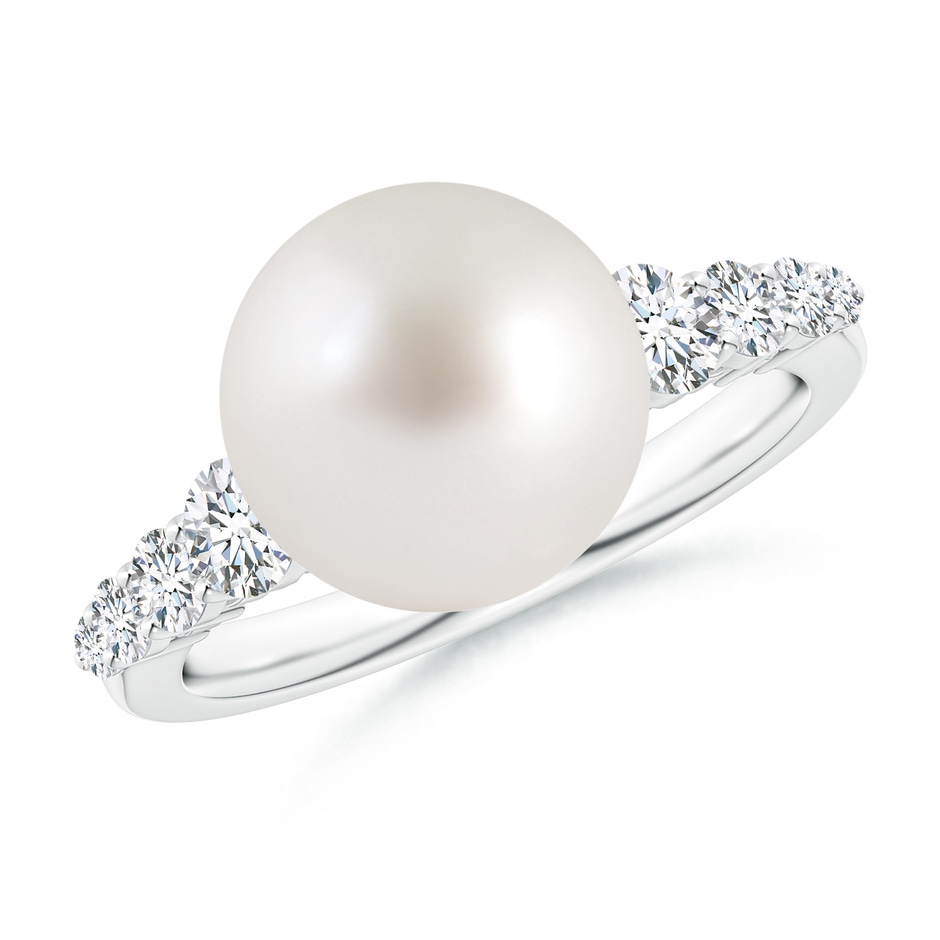 10mm AAA South Sea Pearl Ring with Graduated Diamonds in White Gold 