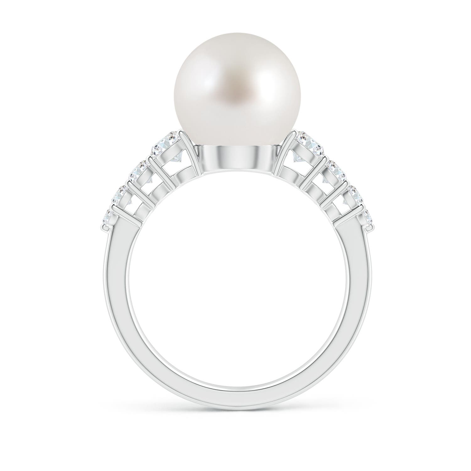 10mm AAA South Sea Pearl Ring with Graduated Diamonds in White Gold - side 1
