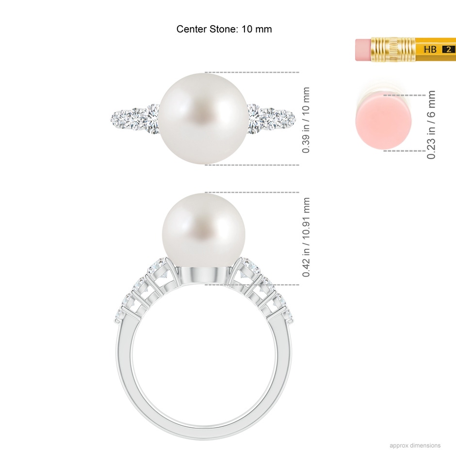 10mm AAA South Sea Pearl Ring with Graduated Diamonds in White Gold Ruler